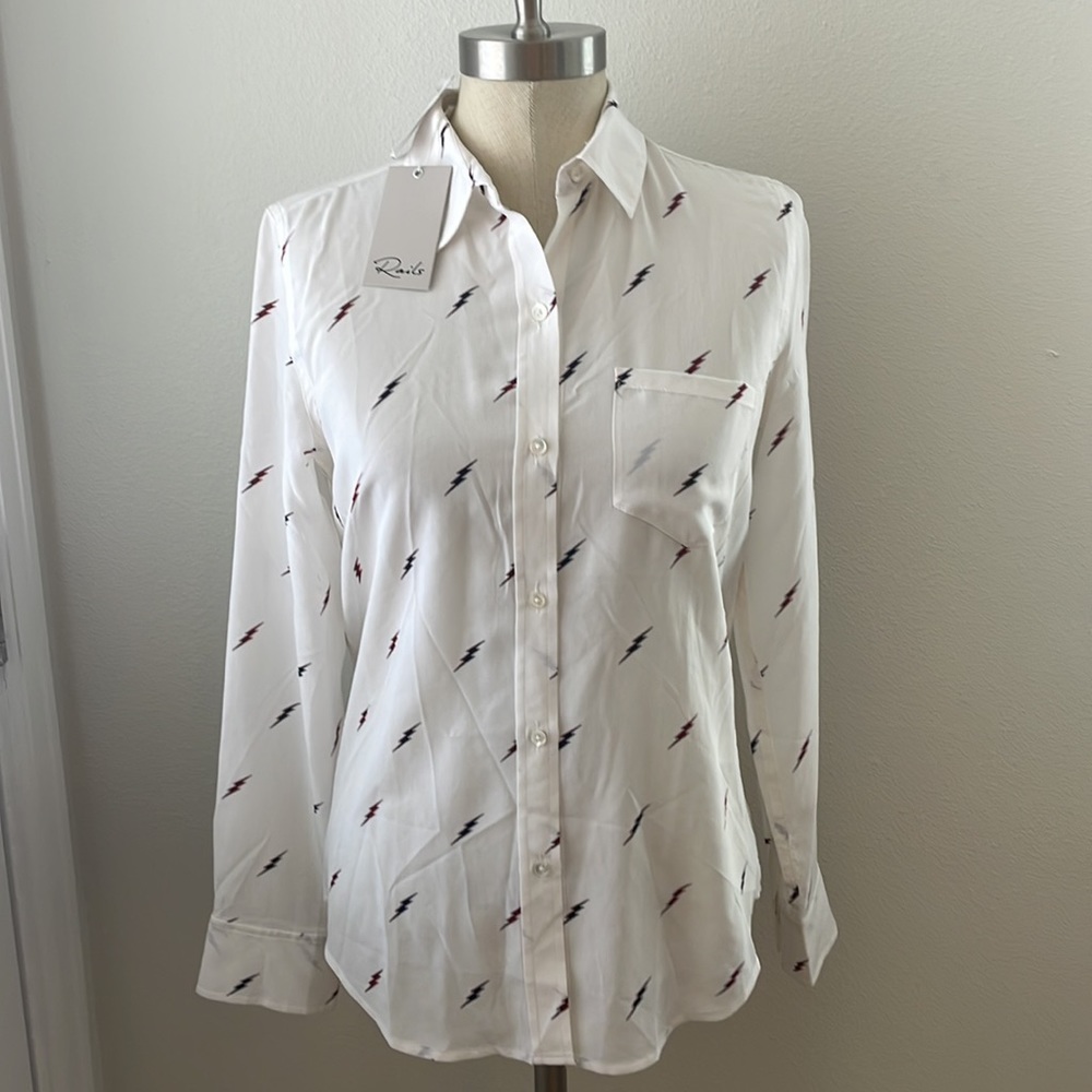 RAILS Kate Lightning Bolts Silk Blouse Small